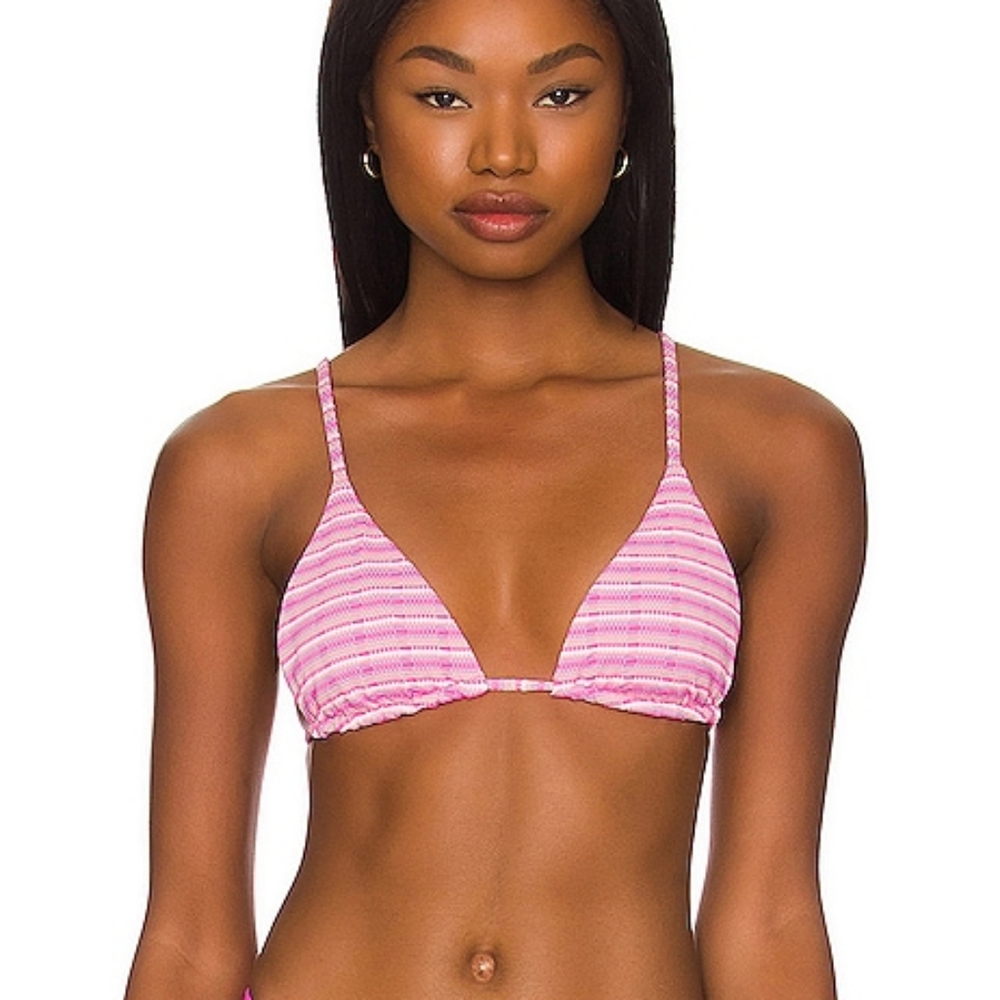 L*Space Brittany Cabana Bikini Set Electric Pique Pink Striped - Picture 2 of 8